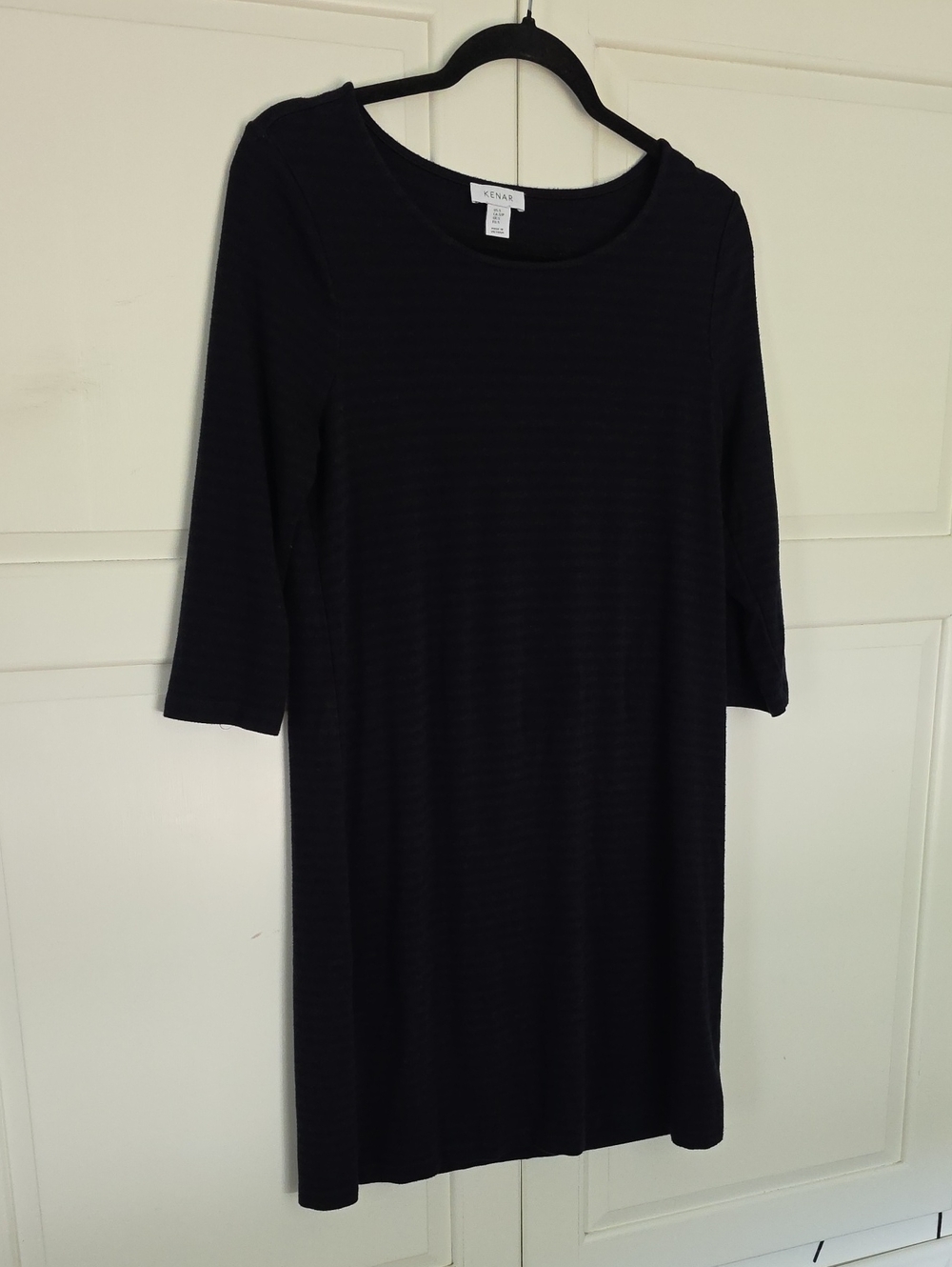 Kenar Navy/Brown Stripe Long-Sleeve Scoop Neck Shift Dress